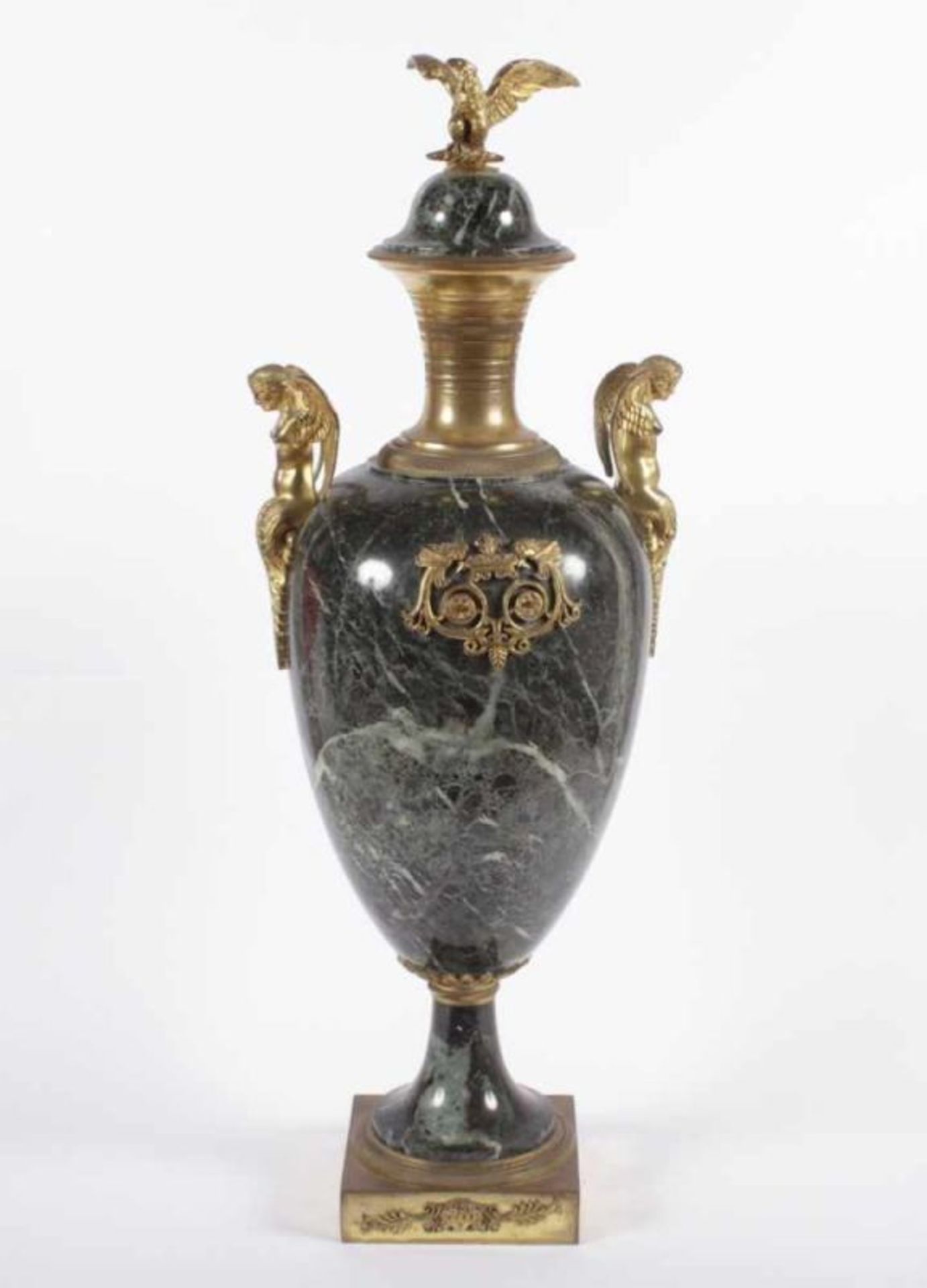 ZIERVASE IM EMPIRESTIL, grün-schwarzer, Fuß und Applikationen aus vergoldeter Bronze, H 70, - Bild 2 aus 8