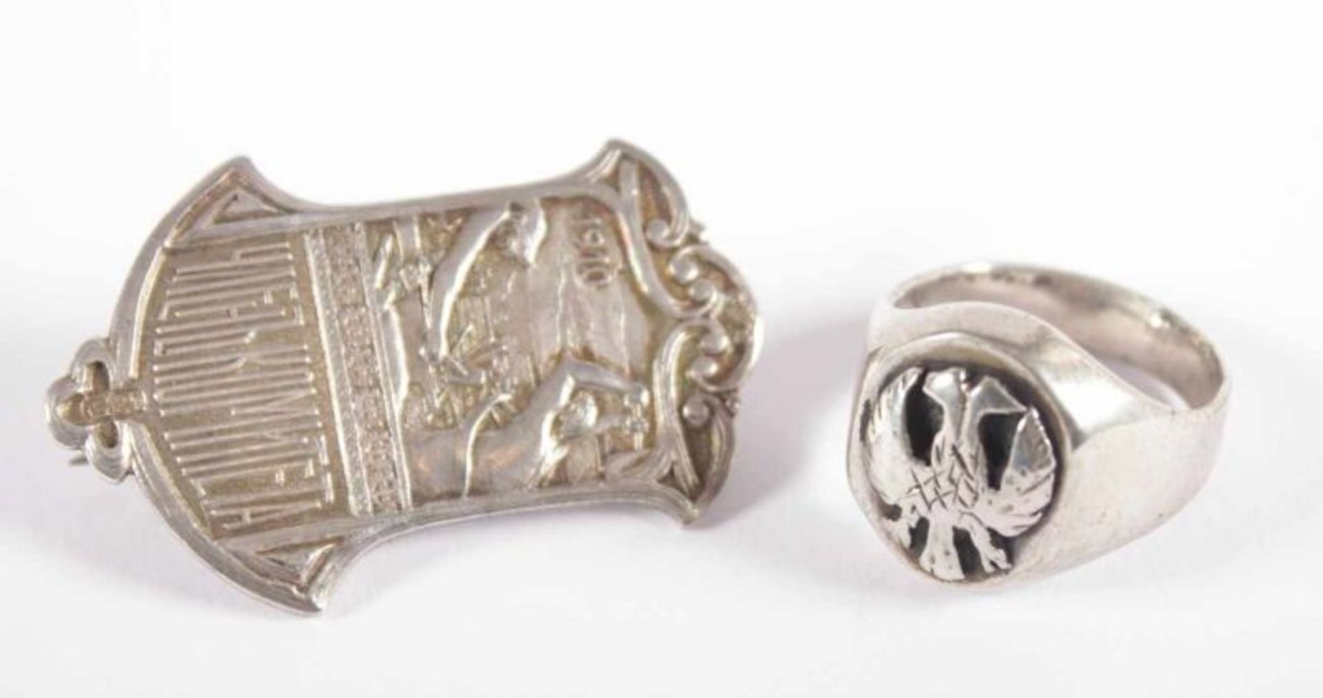 ABZEICHEN, 84/oo, broschiert, H 4, 10g, RUSSLAND, 1910, beigegeben Ring mit Doppeladler, Silber,