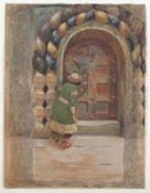 RUSSISCHER MALER E.19.JH., "Mann vor einem Portal", Aquarell/Papier, 35 x 27, oben links
