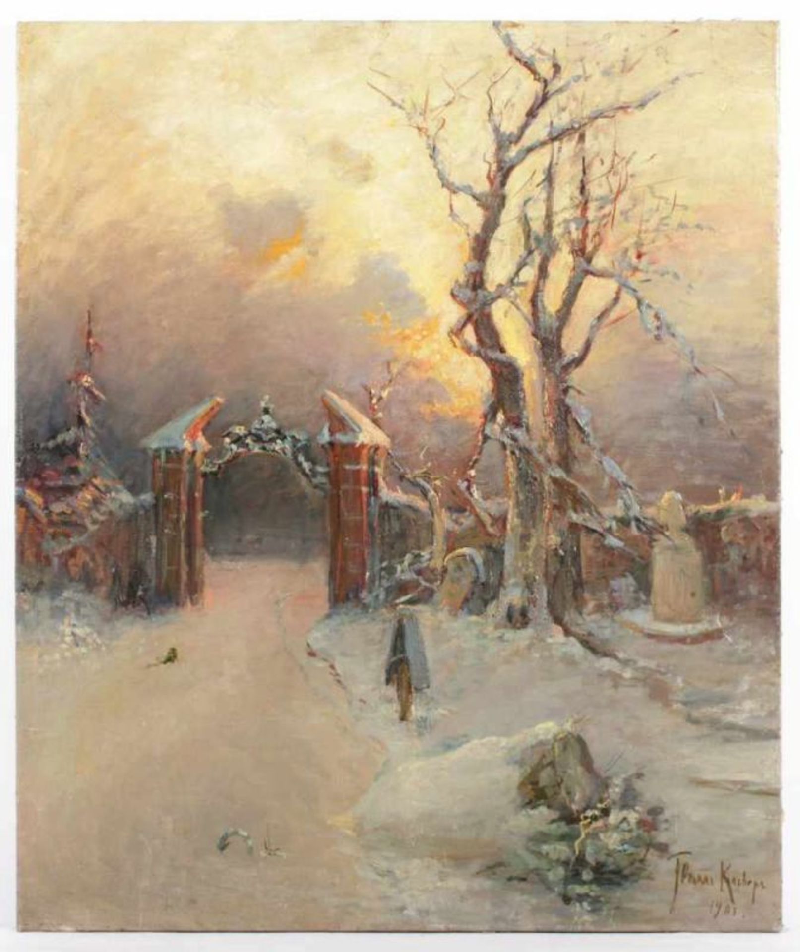 KLEVER, Julius Sergius von (1850-1924), "Altes Friedhofsportal im Abendrot", Öl/Lwd., 87,5 x 73, - Image 3 of 10