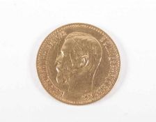 FÜNF GOLDRUBEL, 900/ooo, Nikolaus II., Dm 1,8, ca. 4,3g, 1898 22.00 % buyer's premium on the