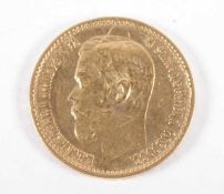 FÜNF GOLDRUBEL, 900/ooo, Nikolaus II., Dm 1,8, ca. 4,3g, 1898 22.00 % buyer's premium on the