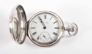 HERRENTASCHENUHR, Silber 84/oo, Savonette-Gehäuse, weißes Emailzifferblatt mit römischen Ziffern und