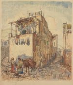 GORBATOV, Konstantin Ivanovich, "Straßenszene in Anacapri", Original-Farblithografie, 34 x 30,