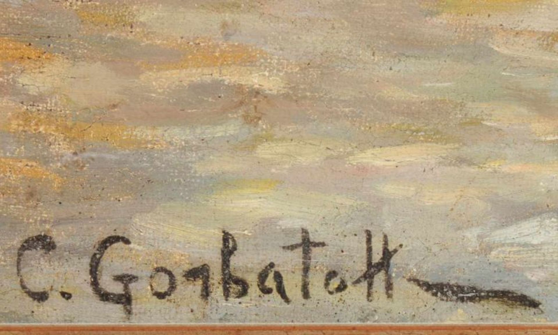 GORBATOV, Konstantin Ivanovich, zugeschrieben, "Zwei Kähne an einem Steg", Öl/Lwd., 61,5 x 92, - Image 8 of 10