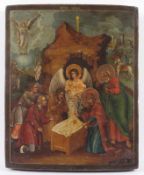 IKONE, "Geburt Christi", Tempera/Holz, 37 x 29,5, RUSSLAND, 19.Jh. 22.00 % buyer's premium on the