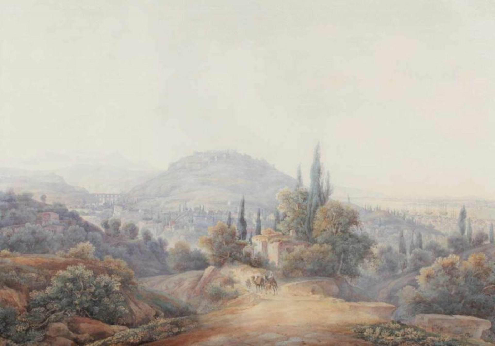 WOLFENSBERGER, Johann Jakob (1797-1850), "Ansicht von Alt-Smyrna (Izmir)", Aquarell/Papier, 53 x 75,