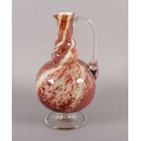 VASE, farbloses Glas, opakweiß hinterfangen, rostrote Pulvereinschmelzungen, H 22, LEVEILLÉ,