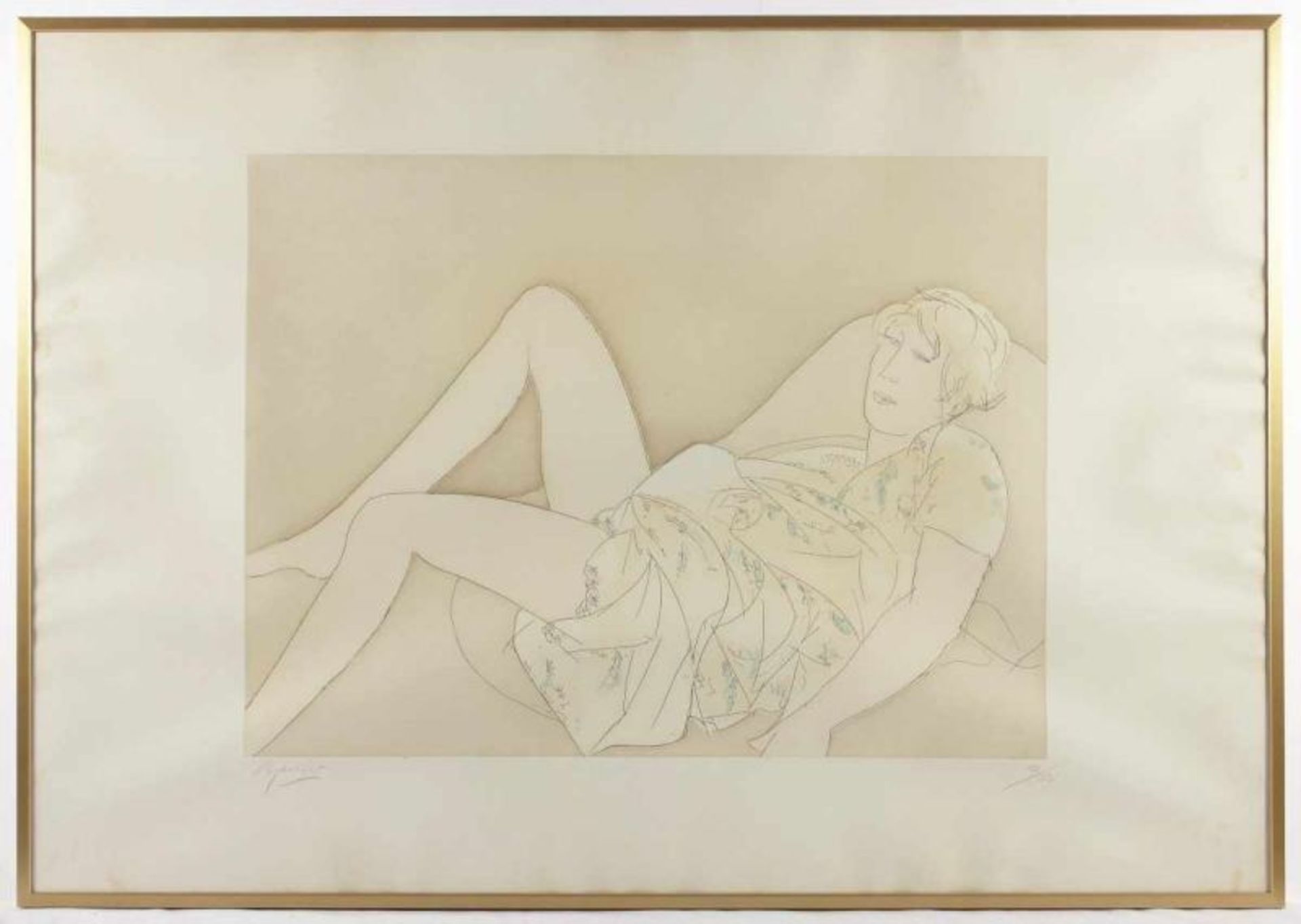MANZU, Giacomo, "Liegender weiblicher Akt", Original-Radierung, 48,5 x 64, handsigniert und - Image 2 of 2