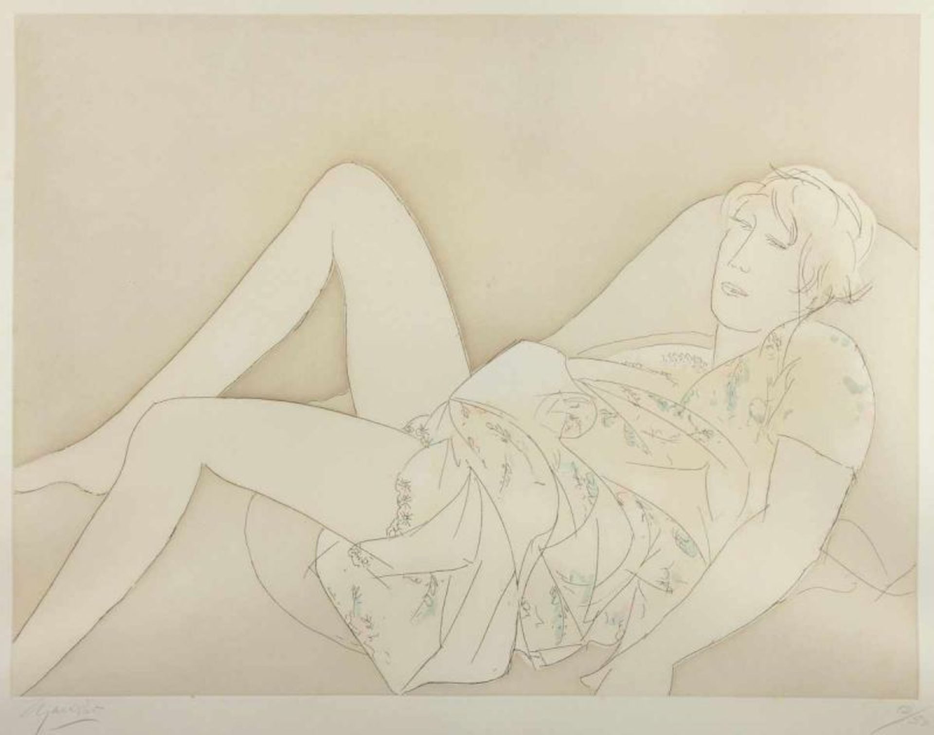 MANZU, Giacomo, "Liegender weiblicher Akt", Original-Radierung, 48,5 x 64, handsigniert und