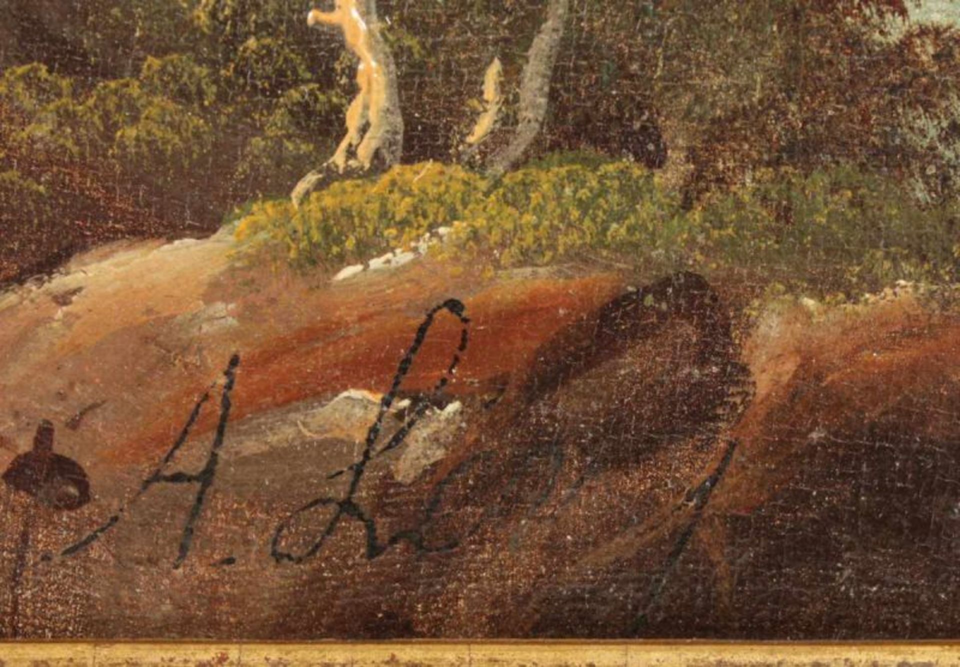 LEVY, A. (Maler E.19.Jh.), "Seenlandschaft im Vorgebirge", Öl/Lwd., 49 x 65, besch. und rest., R. - Image 3 of 4