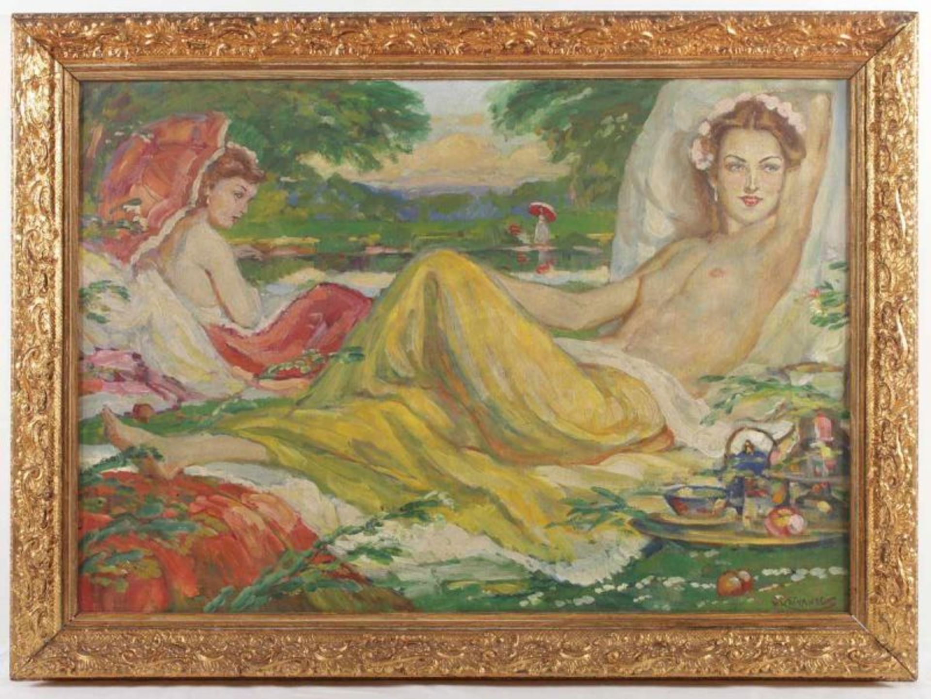 KOSVANEC, Vlastimil (1887-1961), "Zwei Frauen in einer Parklandschaft", Öl/Lwd., 70 x 100, unten - Image 2 of 5