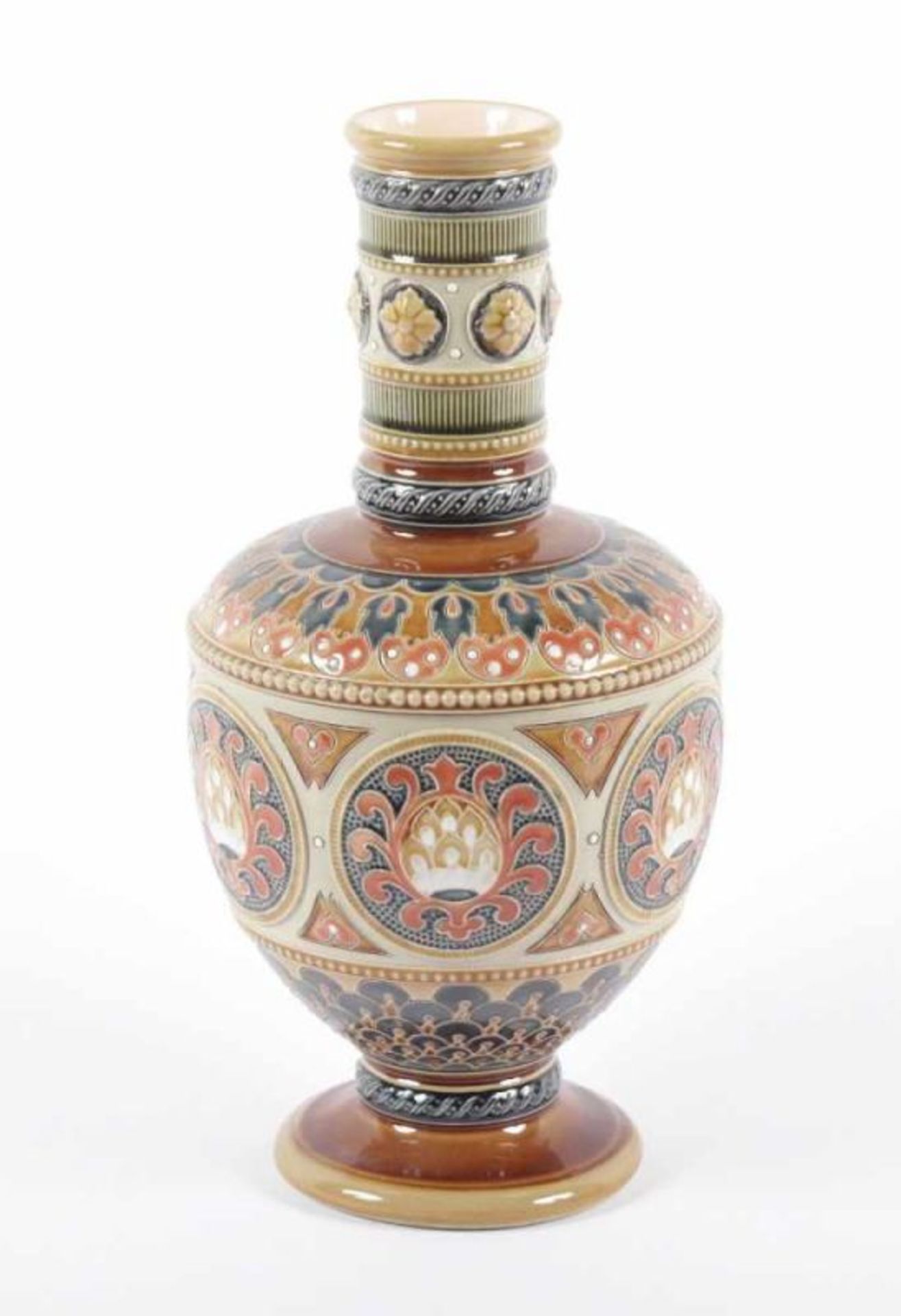 VASE, Steinzeug, polychrom glasiert, H 22,5, Modellnr. 1681, VILLEROY & BOCH, METTLACH, E.19.Jh.