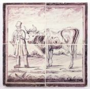 KACHELBILD, Fayence, in Purpur-Camaieu glasiert, 26 x 26, rest., DELFT, um 1740 22.00 % buyer's