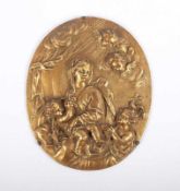 RELIEFBILD, Bronze, goldfarben patiniert, Maria mit Christus und Johannesknabe, 18 x 15, 19.Jh. 22.
