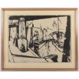 EXPRESSIONIST, "Stadtansicht", Original-Lithografie, 49 x 65, unten unleserlich signiert und datiert