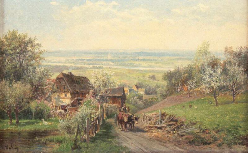 MÜHLIG, Bernhard (1829-1910), "Landschaft mit Pferdefuhrwerk", Öl/Lwd., 17 x 26,5, unten links - Image 2 of 4