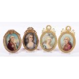 VIER MINIATUREN, Malerei/Elfenbein, darunter Louis XVI (2x), Dm 8,5, Messingrahmen 22.00 % buyer's