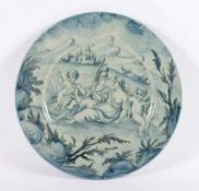 SCHAUPLATTE, Fayence, Blaudekor mit der Darstellung von Venus und Mars, Dm 34, min.besch., wohl