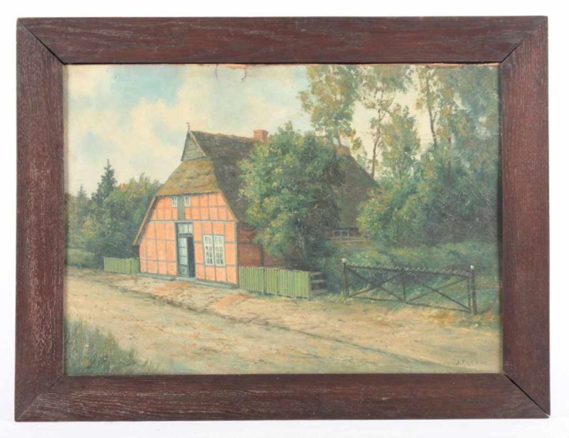 FOKKEN, J. (deutsch, A.20.Jh.), "Norddeutscher Bauernhof", Öl/Malkarton, 36 x 50, stark besch., - Bild 2 aus 4