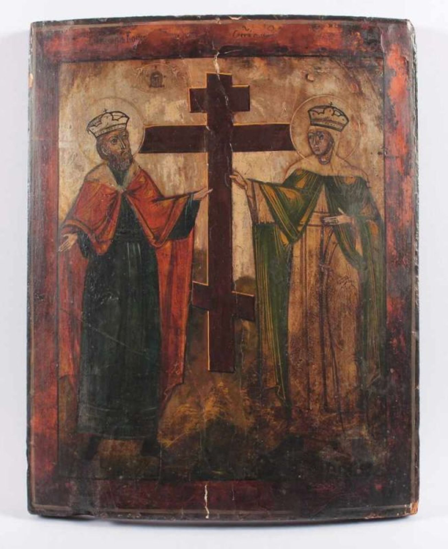IKONE, "Heilige Helena und Kaiser Konstantin", Tempera/Holz, 39 x 30,5, besch., rest., wohl
