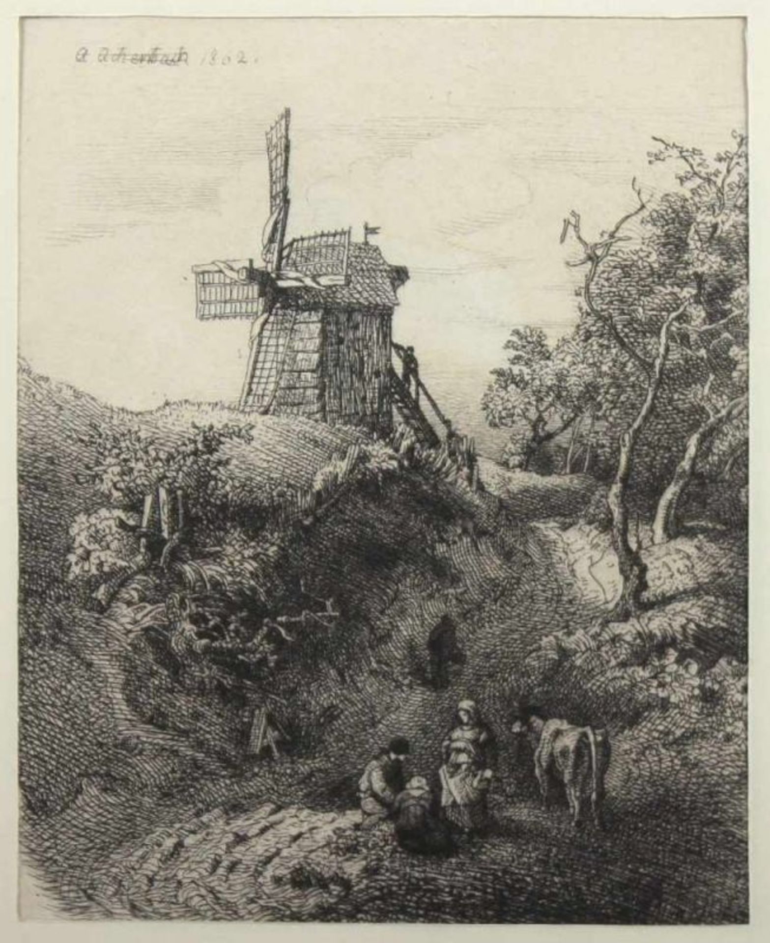 ACHENBACH, Andreas (1815-1910), "Landschaft mit Windmühle", Originalradierung, 15 x 12, in der