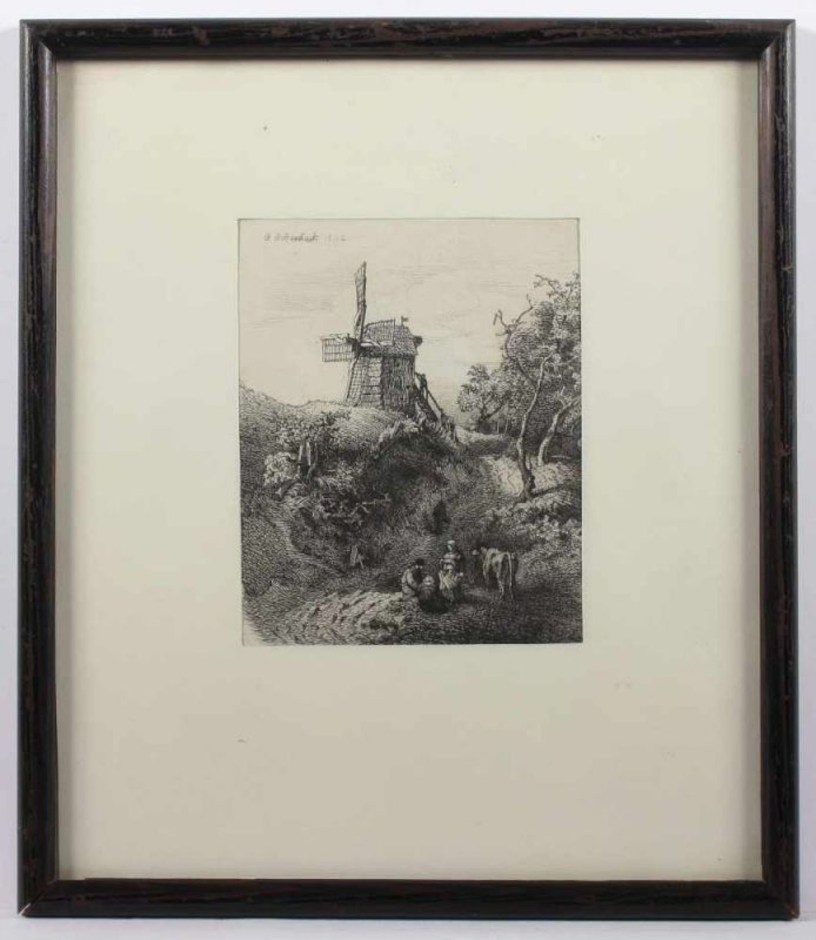 ACHENBACH, Andreas (1815-1910), "Landschaft mit Windmühle", Originalradierung, 15 x 12, in der - Bild 2 aus 3