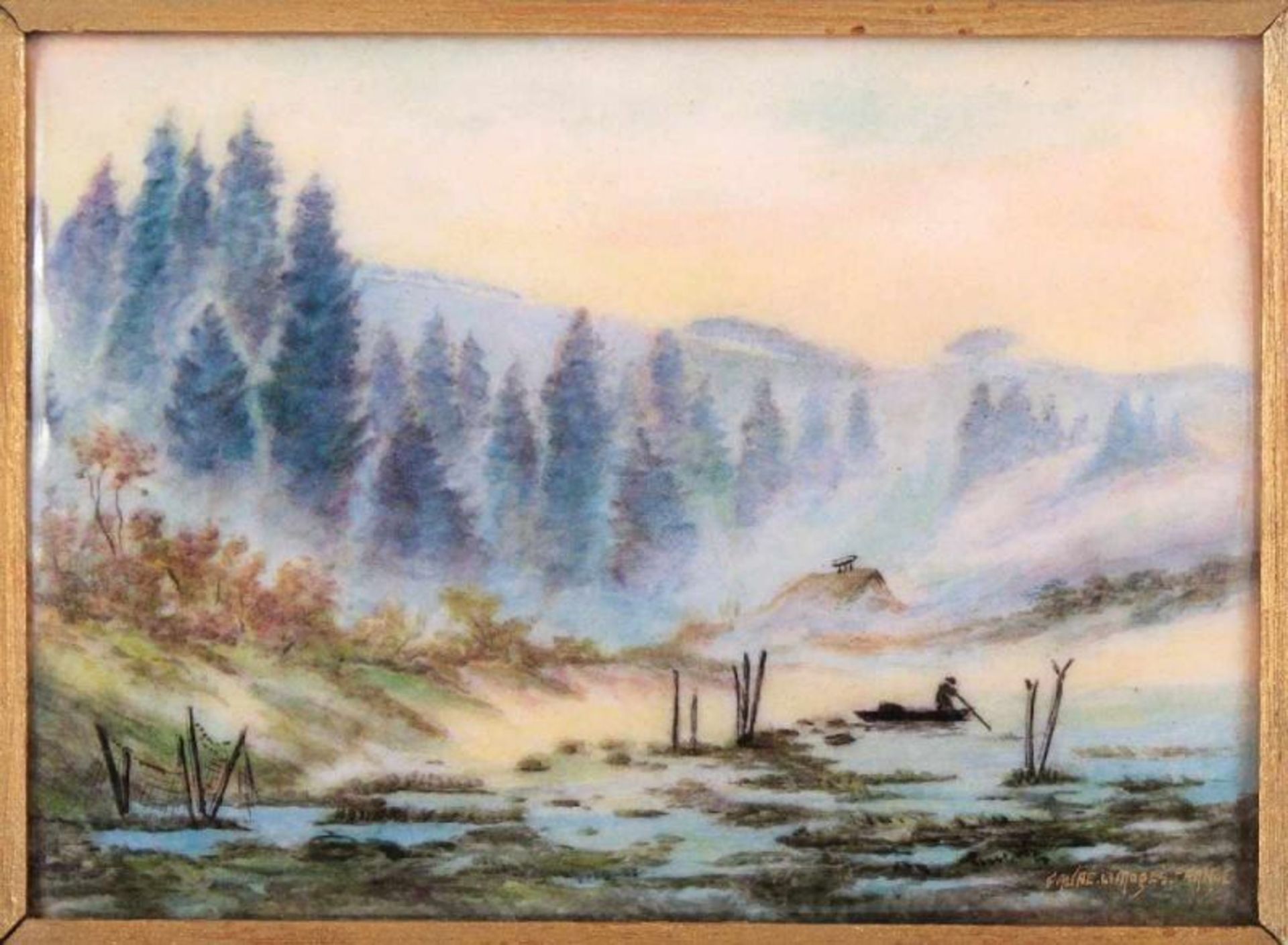EMAILBILD, "Landschaft", 11 x 14,5, sign. Camille FAURÉ, LIMOGES, um 1920 22.00 % buyer's premium on