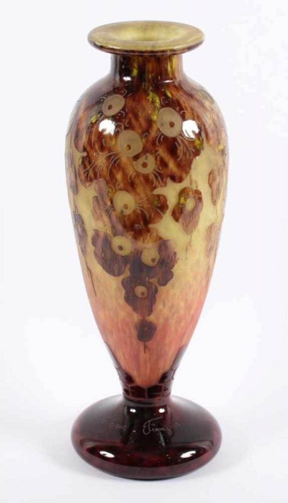 ART DECO-VASE, farbloses Glas, partiell satiniert, Innenfang mit orange-gelben