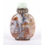 SNUFF BOTTLE, Achat mit Silbermontierung, Stöpsel mit Jadeit, H 8,5, CHINA 22.00 % buyer's premium