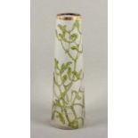 GROSSE JUGENDSTIL-VASE, farbloses Glas, Misteldekor in polychromer Emailmalerei, Goldrand, H 35,