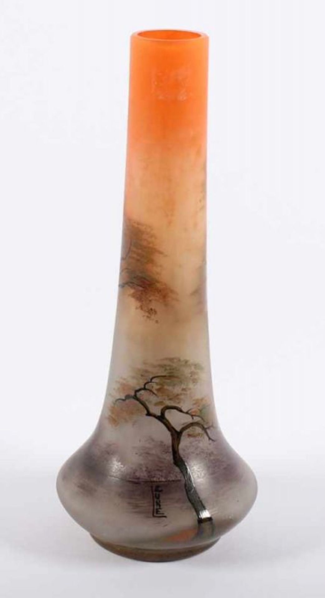 PAYSAGE DE VERRE-VASE, farbloses, satiniertes Glas, orange-grau hinterfangen im Verlauf, umlaufend - Bild 2 aus 2