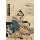FARBHOLZSCHNITT, "Beauty in a Tedious mood", UTAGAWA KUNISADA I (1786 - 1865), guter Druck, Farben