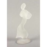 FRAUENFIGUR, Glasskulptur, farbloses, in die Form gepresstes, satiniertes Glas, H 21,5, Entwurf