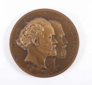 PLAKETTE, Bronze, Dm 6,7, "Analyse des Protuberances solaires, 1868", mit Portraits von Jules Jansen