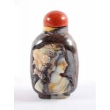 SNUFF BOTTLE, dunkler Opal, schauseitig Kamee einer Frau mit Blüten im Haar, H 5,5, CHINA 22.00 %