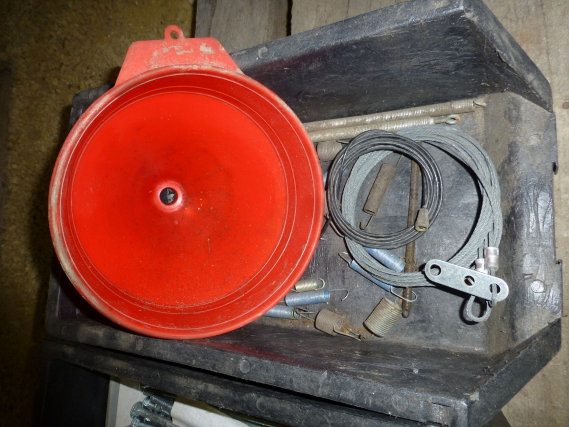 Pallet w/ 5 tubs, with bolts, funnel, misc. hardware - Image 6 of 6