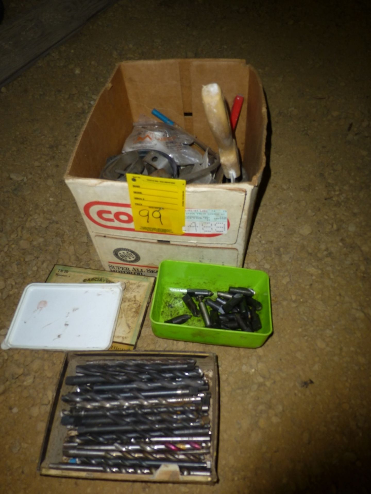 Drill bits and box w/ misc.