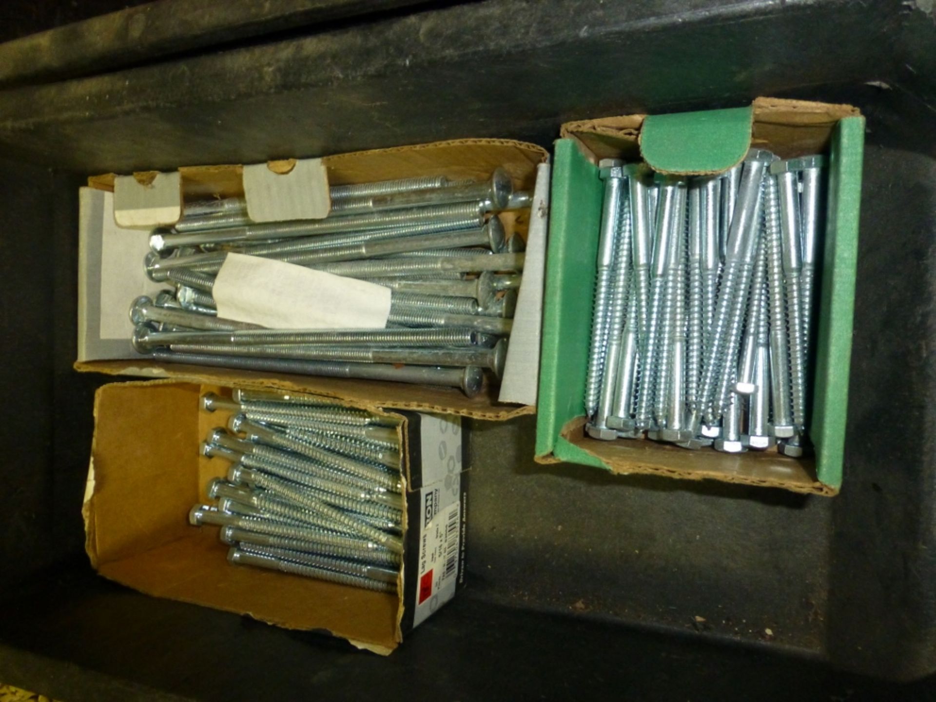 Pallet w/ 5 tubs, with bolts, funnel, misc. hardware - Image 5 of 6