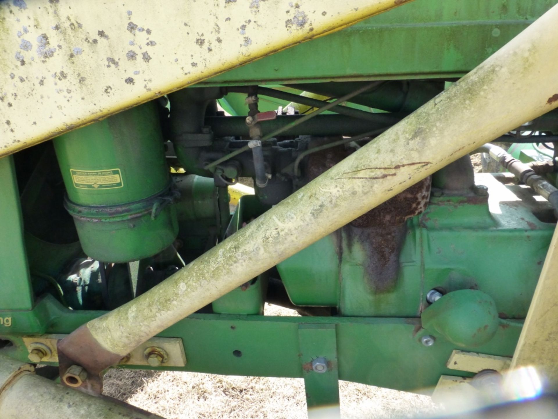 John Deere 60, w.f., gas engine, w/ loader. Missing pin on loader, 3-pt. tranny cover missing - Image 8 of 12