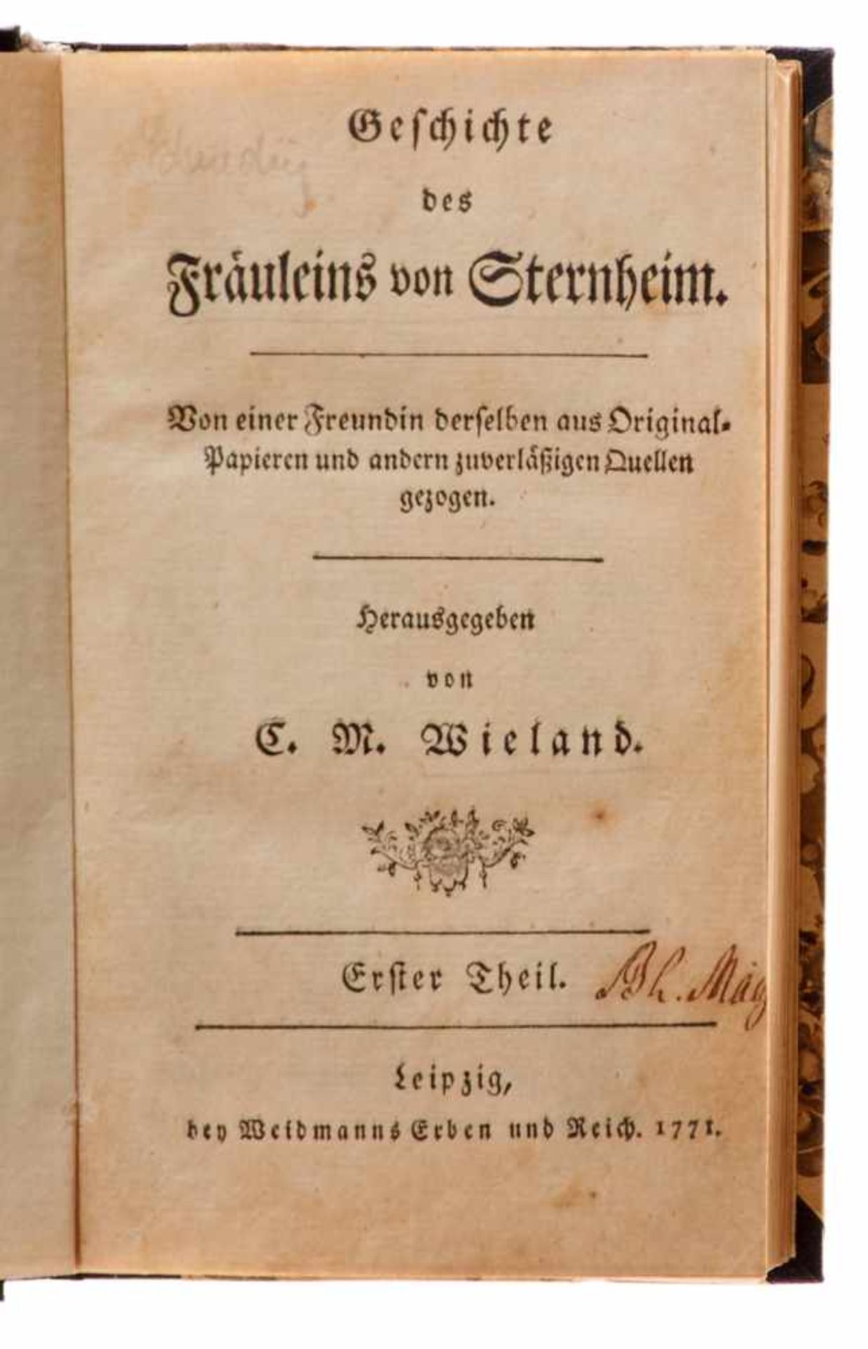(La Roche, Sophie von), Geschichte des Fräuleins von Sternheim. Hrsg. vonCh. M. Wieland. 2 Tle. in - Bild 2 aus 2