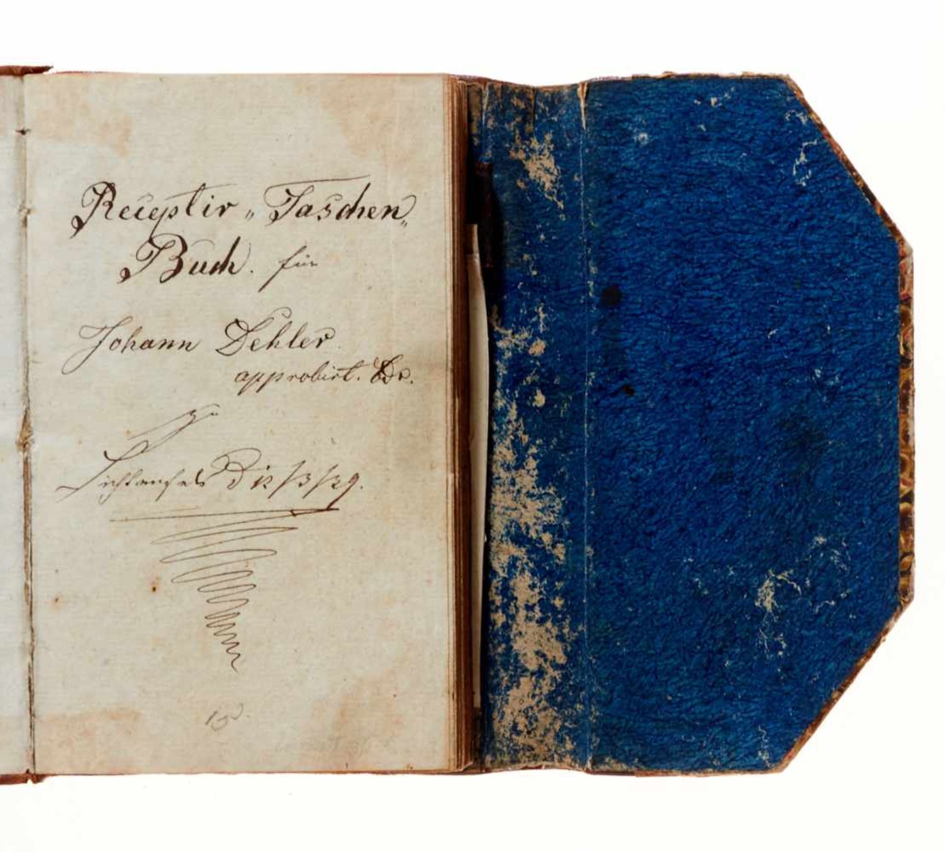 "Receptir 'Taschen' Buch für Johann Dehler approbirt(en) B(a)d(e)r."Deutsche Handschrift auf Papier. - Bild 2 aus 3