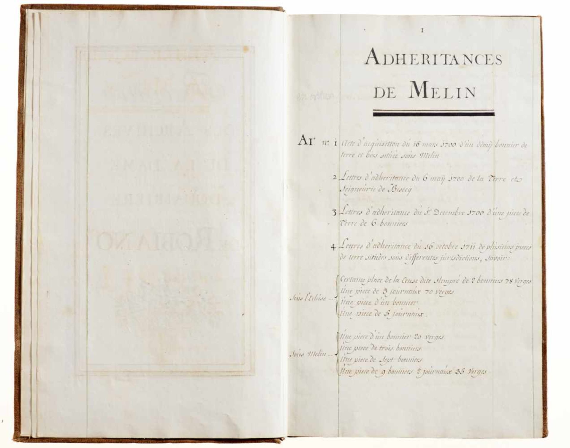 Robiano- "Regitre des archives de la dame douairiŐre de Robiano". Französische Handschrift auf - Bild 3 aus 3