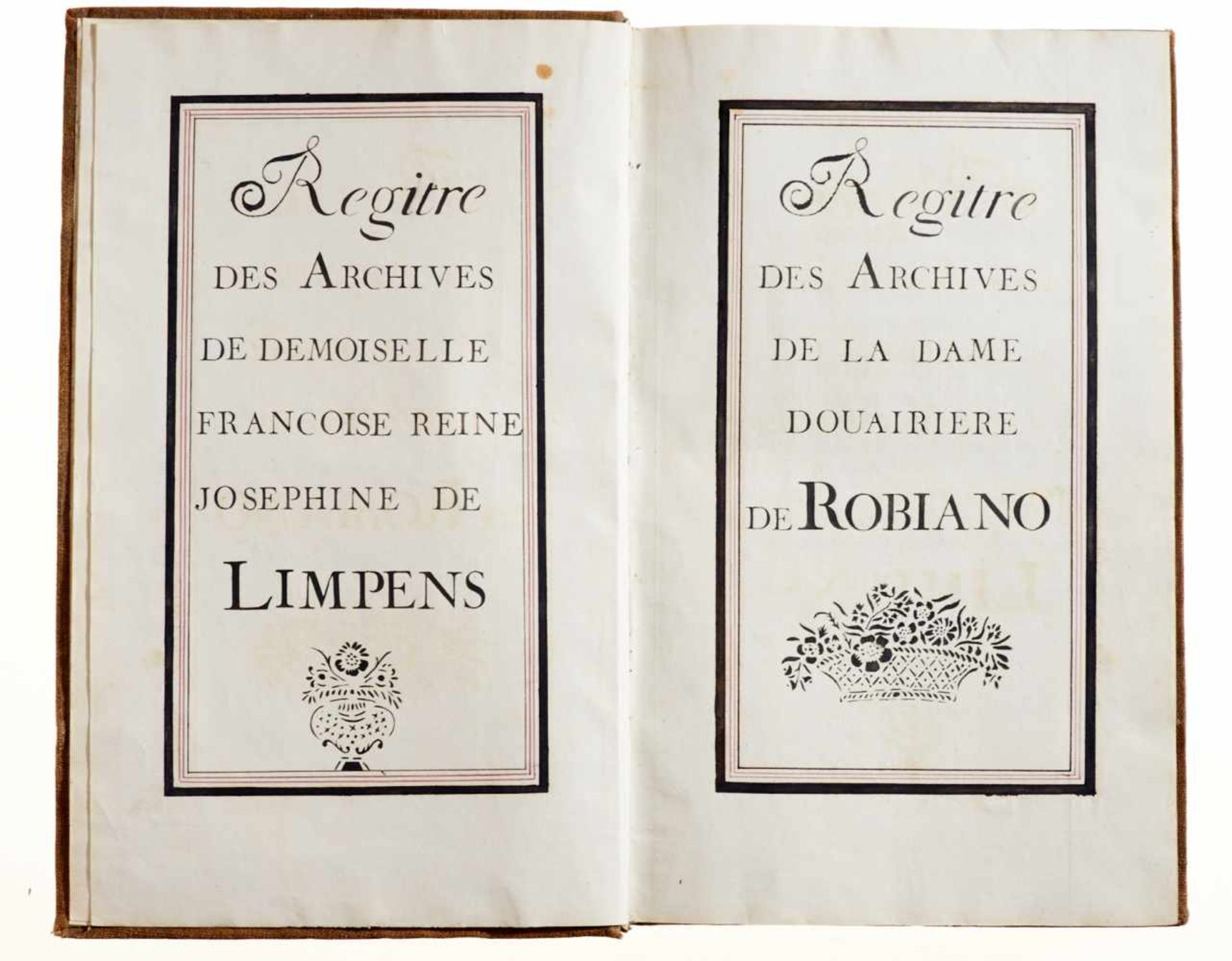 Robiano- "Regitre des archives de la dame douairiŐre de Robiano". Französische Handschrift auf - Bild 2 aus 3