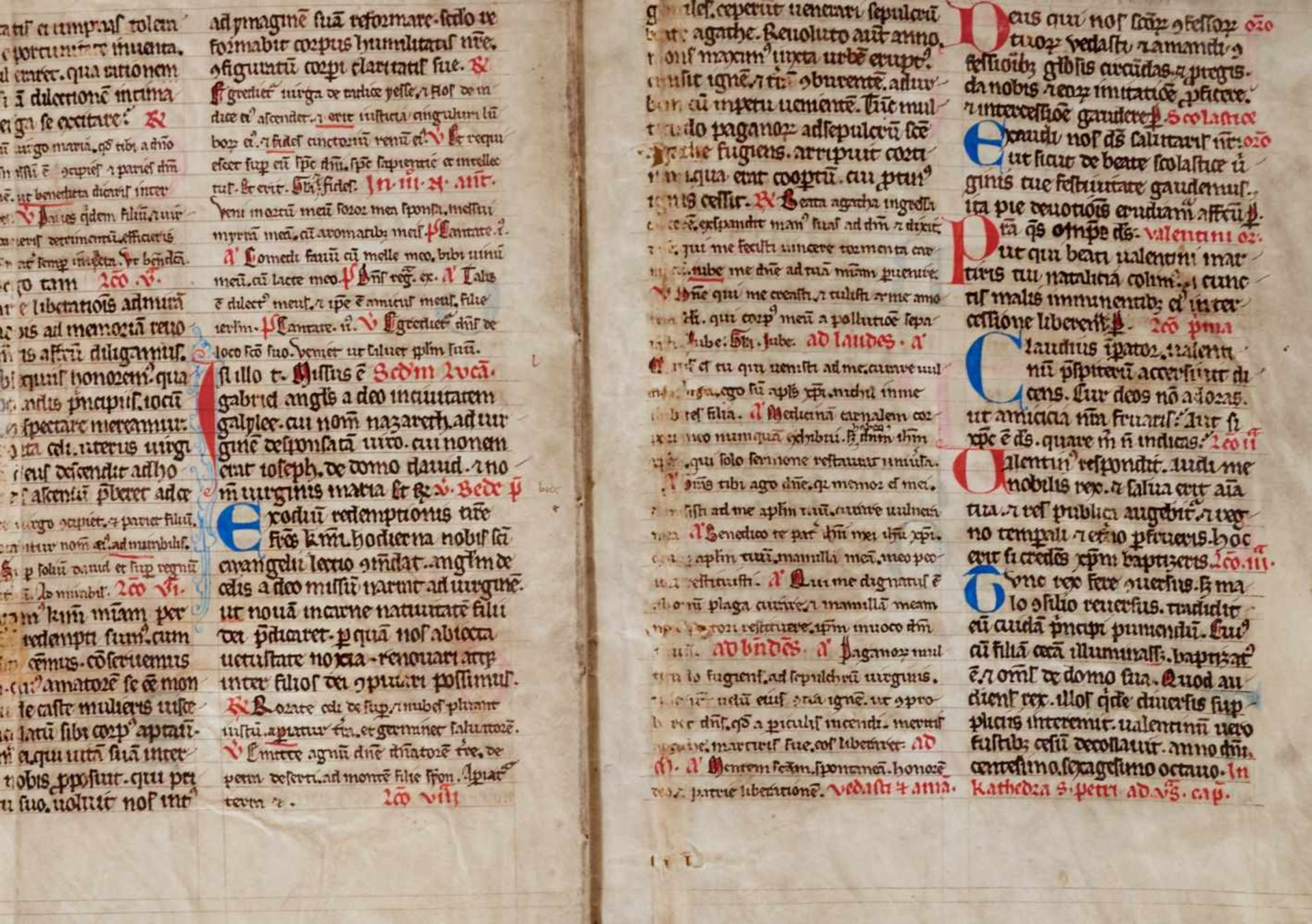 Stundenbuch- Doppelblatt (Fragment) aus einer lateinischen Handschrift aufPergament. Wohl - Bild 2 aus 4