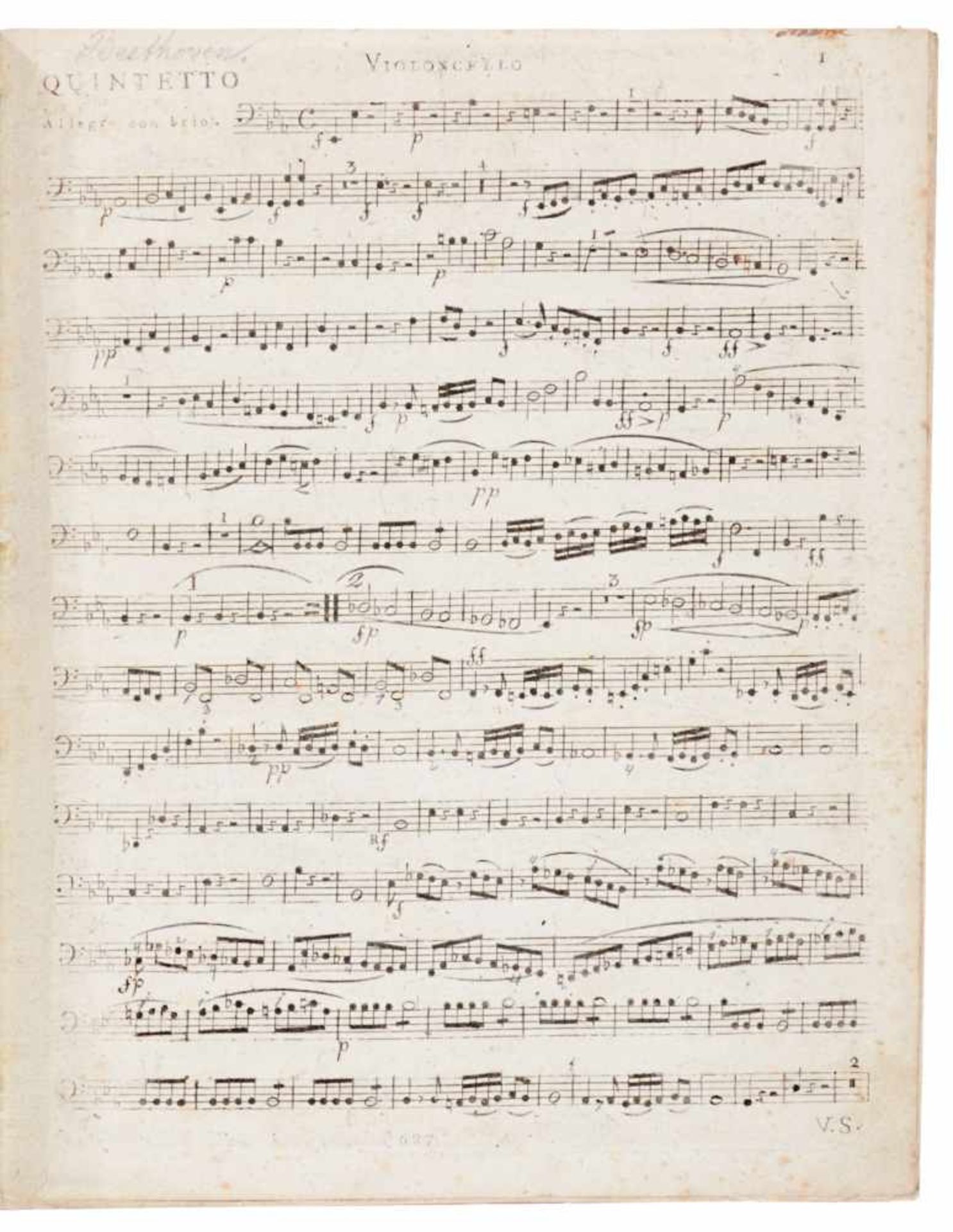 Beethoven, L. van, Grand quintetto per due violini, due viole, evioloncello. Op. [1, hs. Eintrag; - Bild 3 aus 3