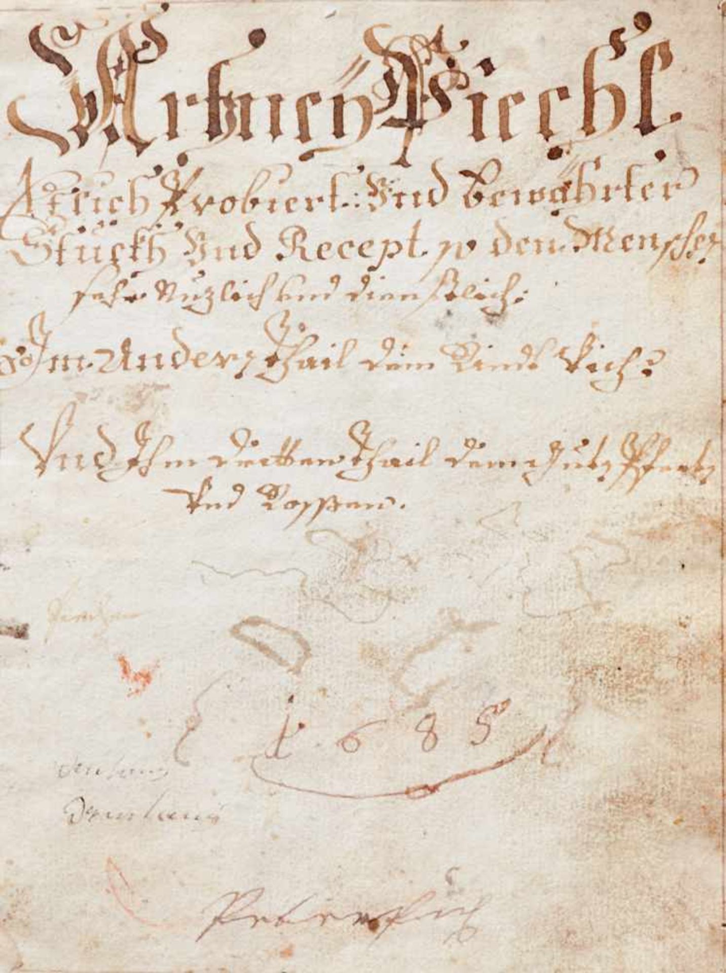 "Artzney Piechl". Deutsche Handschrift auf Papier.Süddeutschland oder Österreich, dat. 1685. 4°. Mit - Bild 2 aus 5