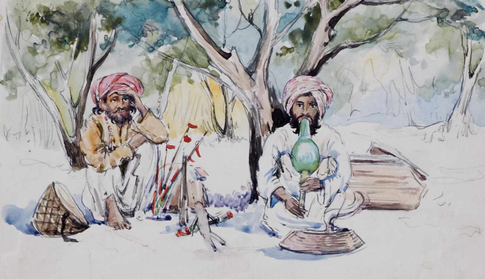 Indien- Reiseskizzen - Zus. 100 Aquarelle,aquarellierte Bleistiftzeichnungen und Bleistiftskizzen. - Bild 2 aus 8