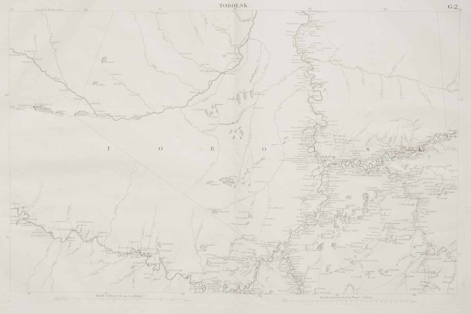 Russland- Tjumen - "Tobolsk". Kupferstichkarte. Wohl um 1820.49 x 78 cm (Blattgr.: 63 x 94 cm). -