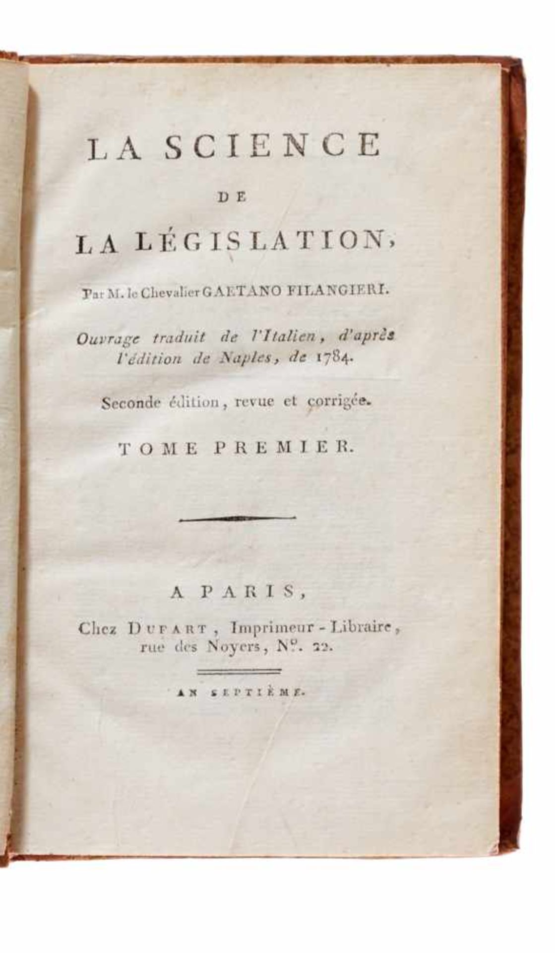 Filangieri, G., La science de la législation.7 in 6 Bdn. Mischaufl. Paris, Dufart (Bde. VI und - Bild 2 aus 2